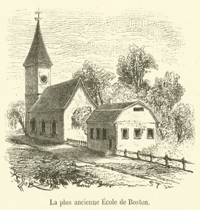 Bostons äldsta skola (gravyr) av French School