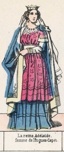 Drottning Adelaide, hustru till Hugues-Capet (färgad gravyr) av French School