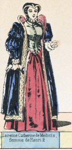 Drottning Catherine de Medici, fru till Henry 2 (färgad gravyr) av French School