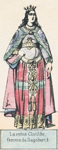 Drottning Clotilde, fru till Dagobert 2 (färgad gravyr) av French School