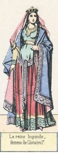 Drottning Ingonde, hustru till Clotaire 1r (färgad gravyr) av French School
