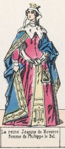 Drottning Jeanne av Navarra, hustru till Filip den fagre (färgad gravyr) av French School