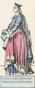 Drottning Judith av Bayern, fru till Louis le Debonnaire (färgad gravyr) av French School