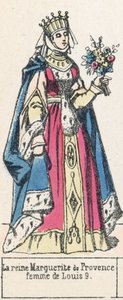 Drottning Marguerite av Provence, fru till Ludvig 9 (färgad gravyr) av French School