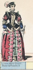 Queen Mary Stuart, fru till Francois 2 (färgad gravyr) av French School