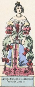 Drottning Marie Therese av Österrike, fru till Ludvig 14 (färgad gravyr) av French School