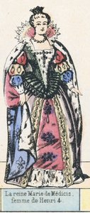 Drottning Marie de Medici, fru till Henry 4 (färgad gravyr) av French School