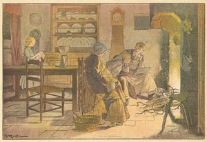 Familjekväll (färglitografi) av French School