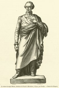 Statyn av major Martin, grundare av Martiniere-skolan, i Lyon (gravyr) av French School