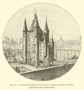 Tempeltornet 1793, östra sidan; från en teckning av Nicolle; tillhörande M de Saint-Albin av French School