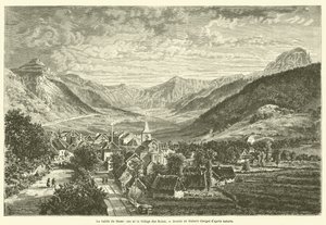 Mont-Dore-dalen och byn Les Bains (gravyr) av French School