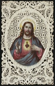 Spetskort som visar Jesu heliga hjärta, 1800-talet av French School