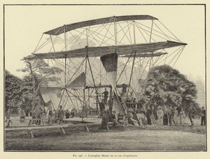 Maxim-flygplanet på väg att experimentera (gravyr) av French School