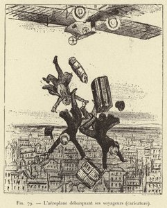 Flygplanet går av sina passagerare (karikatyr) (gravyr) av French School