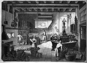 Stora franska industrier på 1800-talet: Drouot-apparater för bakning. Fournil de M. Courcier, rue Saint Maur i Paris. I "" Le Monde illustrious"" 1862. av French School