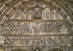 Sista domen, tympanum i den centrala portalen av västra fasaden, 1200-talet av French School