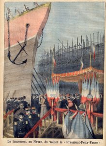 Sjösättning i Le Havre av "President Felix-Faure" segelbåt. "" Le petit Journal"" av French School