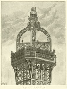 Campanile och Eiffeltornets fyr (gravyr) av French School