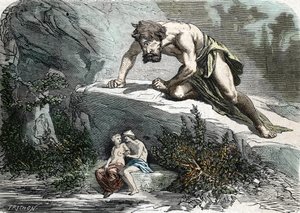 "Le Cyclops Polypheme överraskande Galatee et Acis" (gravyr) 1864 av French School