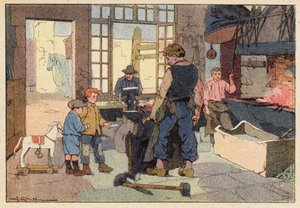 Le Forgeron, The Smith (färg litho) av French School