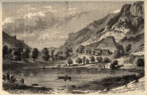 Le Lauzet-Ubaye - Le lac du Lauzet - kommun i departementet Alpes-de-Haute-Provence i sydöstra Frankrike - gravyr i "" PATRIE"" - PECTUREQUIREQUE BESKRIVNING AV FRANKRIKE I 6 VOLYER AV LUCIEN HUARD - slutet av 1800-talet av French School