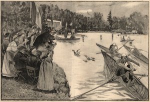 Le Lendit de Paris: skolregater vid Grand lac du bois de Boulogne - Gravyr från 1894 efter teckning av Mr Lunel av French School