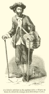 Den ambulerande bokhandlaren på 1600-talet (gravyr) av French School
