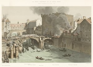 Petit-Chatelet och Petit-Pont, efter branden den 27 april 1718 av French School