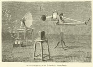 The Talking Photophone, av herrarna Graham Bell och Summer Tainter (gravyr) av French School