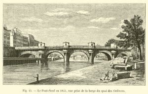 Pont-Neuf 1845, utsikt tagen från stranden av Quai des Orfevres av French School