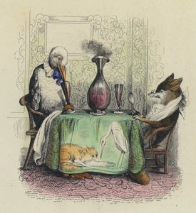Räven och storken (färgad gravyr) av French School