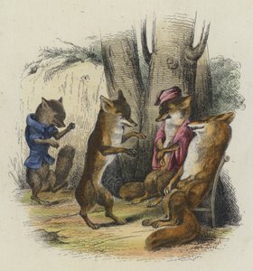 Räven som får sin svans avskuren (färgad gravyr) av French School