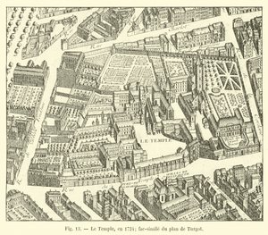 Templet, 1734; faksimil av Turgots plan av French School