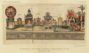 Teatern Ou Fut Jouee La Passion i Valenciennes 1547 (färg litho) av French School