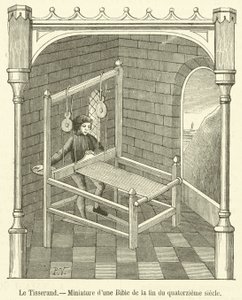 The Weaver, miniatyr från en bibel från slutet av 1300-talet (gravyr) av French School
