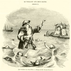 Den gamle mannen med två flöjter (gravyr) av French School