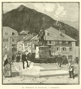 Monumentet av Saussure, i Chamonix (gravyr) av French School