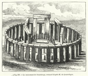 Monumentet Stonehenge, restaurerat efter M de Quatrefages (gravyr) av French School