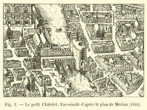 Le petit Chatelet, faksimil från Merians plan, 1648 av French School