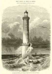 Brehat fyr, nära Treguier, departementet Côtes-du-Nord (gravyr) av French School