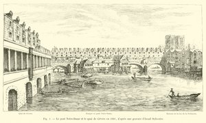 Notre-Dame-bron och Quai de Gesvres 1660, efter en gravyr av Israel Sylvestre av French School