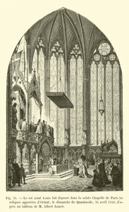 Kung Saint Louis lät deponera relikerna från öst i Sainte Chapelle i Paris Quasimodo söndagen den 25 april 1248, efter en målning av M Albert Lenoir av French School