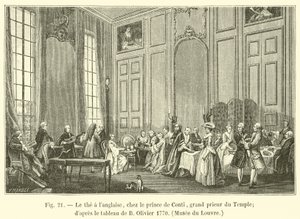 Engelskt te, med Prince de Conti, templets Grand Prior; efter målningen av B Olivier 1770, Louvren