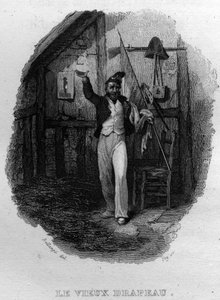 Den gamla flaggan Chanson de Beranger i "" Works completes"" (1834) av Pierre Jean de Beranger (1780-1857), fransk poet och låtskrivare. av French School