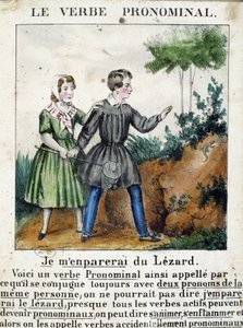 Lektion om pronominala verb. I ""La grammar en images"", broschyralbum, ca 1850. av French School