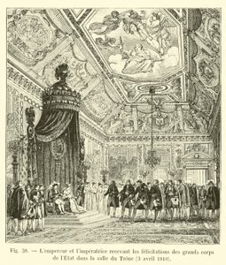 Kejsaren och kejsarinnan tar emot gratulationer från statens stora kår i tronsalen den 3 april 1810 av French School