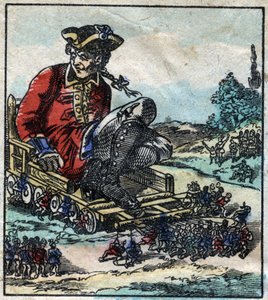 Lemuel Gulliver, en fånge transporteras på en vagn som dras av lilliputerna. Illustration för "" Gulliver