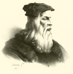 Leonardo Da Vinci, porträtt (gravyr) av French School