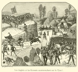 Engelsmännen och skottarna skärmytslingar på Tyne (gravyr) av French School