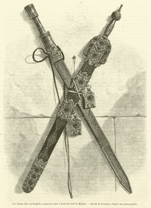 De så kallade Boabdil Arms, bevarade i Real Armory of Madrid (gravyr) av French School